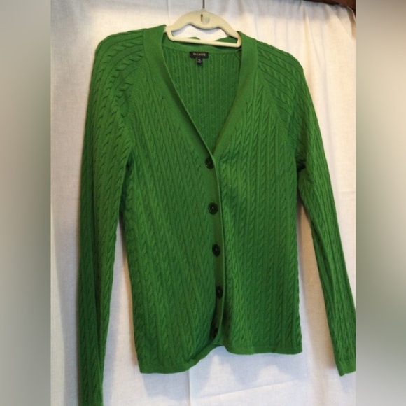 Talbots Cardigan Green Cable Stitch 5 Button Raglan Long Sleeve - Picture 1 of 3
